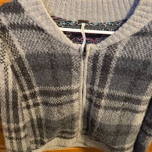 FP Movement by Free People Gray Plaid Zip Cardigan